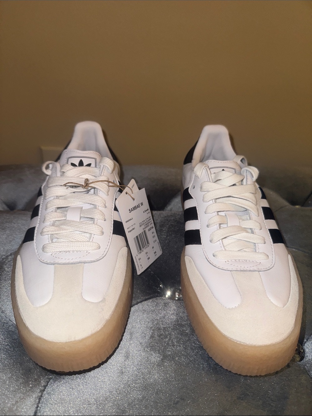 New Adidas White & Black Samba Platform Sneakers with Gum Sole